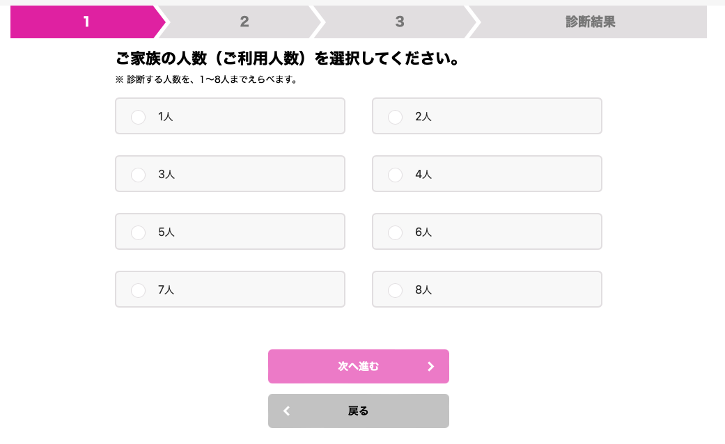 イオンモバイル料金シミュレーション画面・STEP1