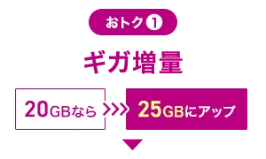 おトク1 ギガ増量 20GBなら25GBにアップ