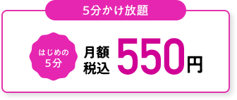 いつも電話は用件のみ 5分かけ放題 月額 本体価格500円 (税込550円) はじめの5分何度でもかけ放題