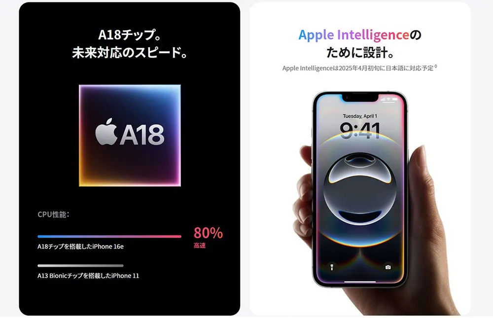 A18チップ。未来対応のスピード。Apple Intelligenceのために設計。