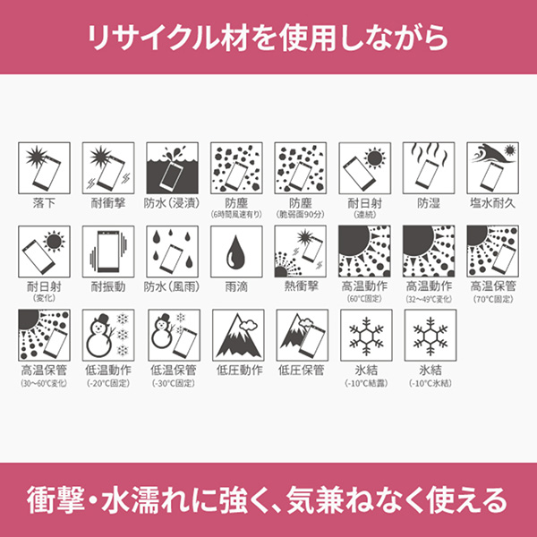 リサイクル材を使用しながら衝撃・水濡れに強く、気兼ねなく使える