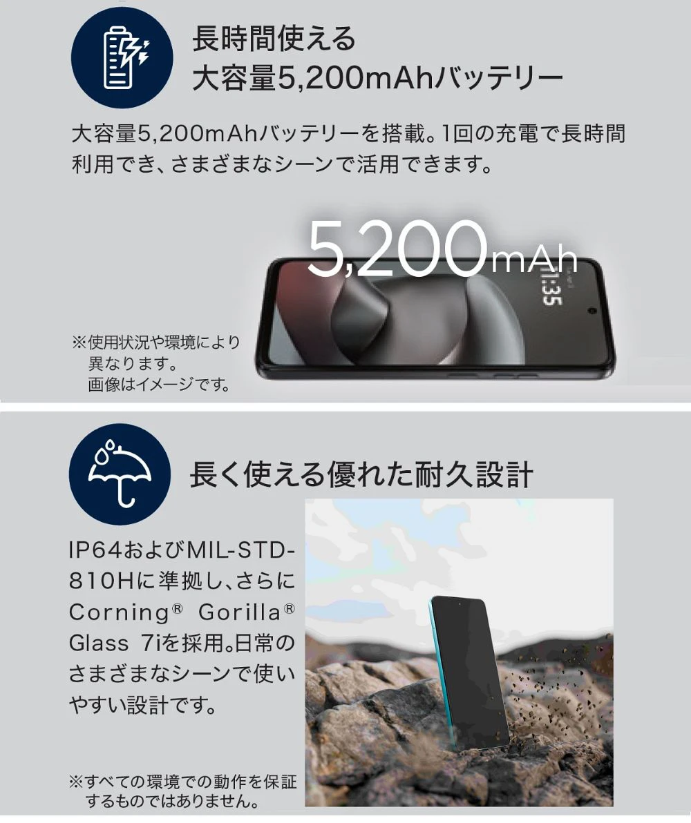 長時間使える大容量5,200mAhバッテリー 長く使える優れた耐久設計