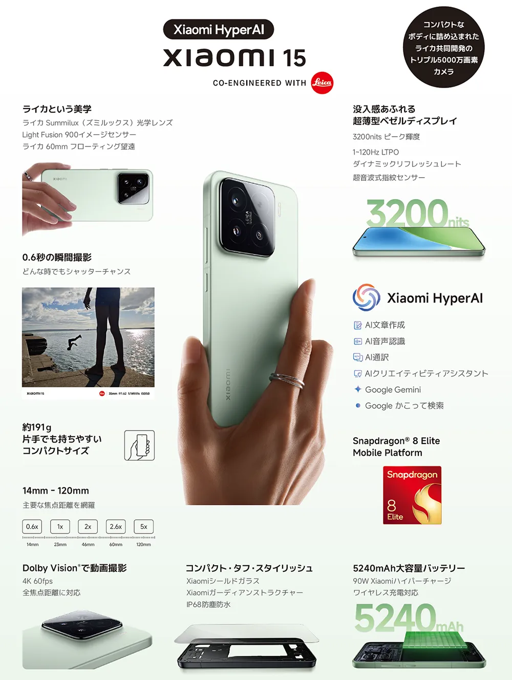 コンパクトなボディに詰め込まれたライカ共同開発のトリプル5000万画素カメラ