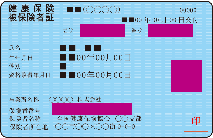 健康保険被保険者証のマスキングした画像